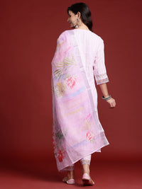 Indo Era Floral & Mirror Embellished Pure Cotton Kurta with Trousers & Dupatta