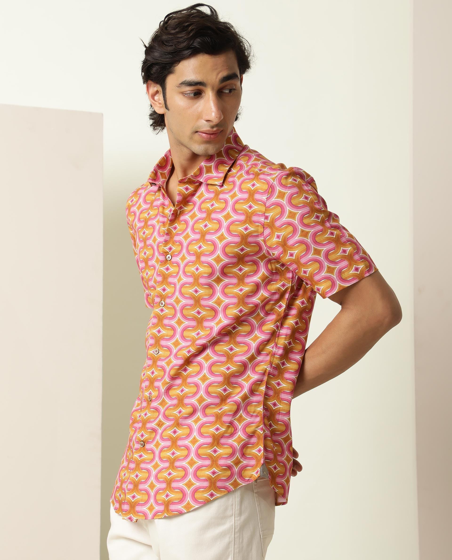 RARE RABBIT Rebeus Slim Fit Geometric Printed Shirt