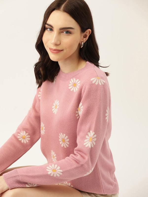 DressBerry Acrylic Floral Pattern Pullover