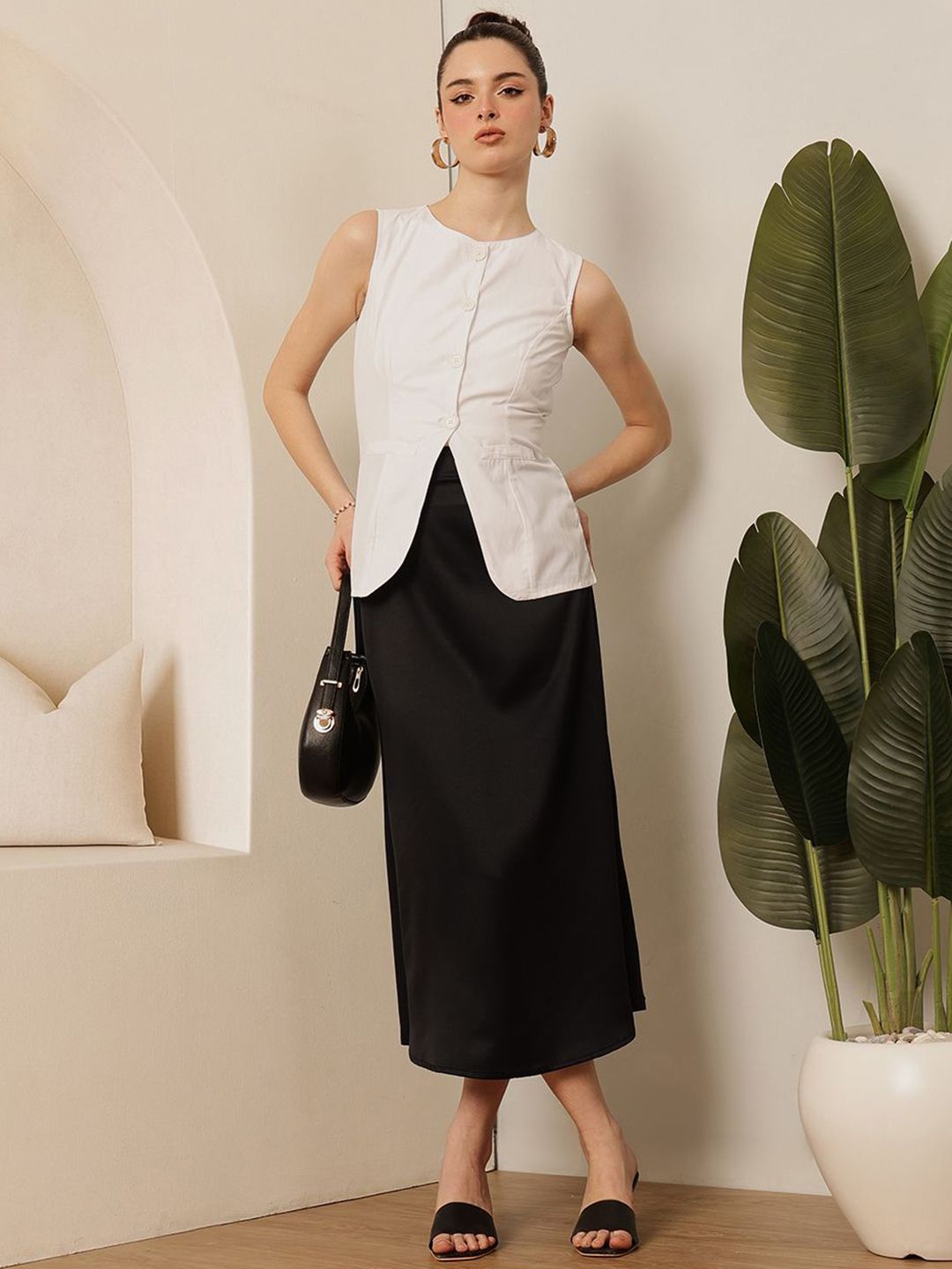 STREET 9 A-Line Midi Satin Skirt