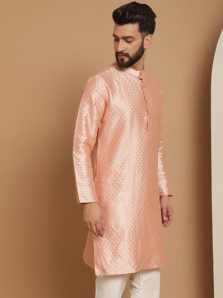 Anouk Men Pink Thread Work Kurta