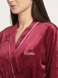 KLOTTHE Red & White Long Sleeve Woollen Bath Robe With Belt
