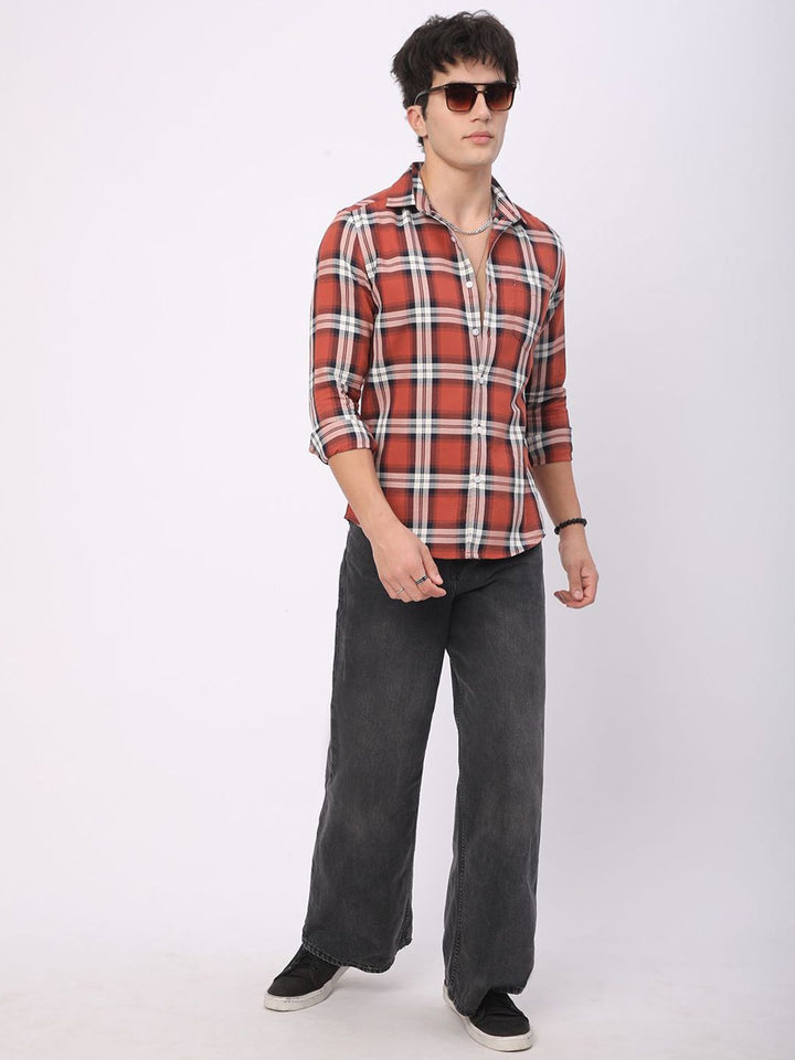 VASTRADO Men Classic Slim Fit Opaque Checked Casual Shirt