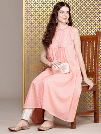 House of Pataudi Geometric Woven Design Shirt Collar Gotta Patti Detail Jashn A-Line Kurta