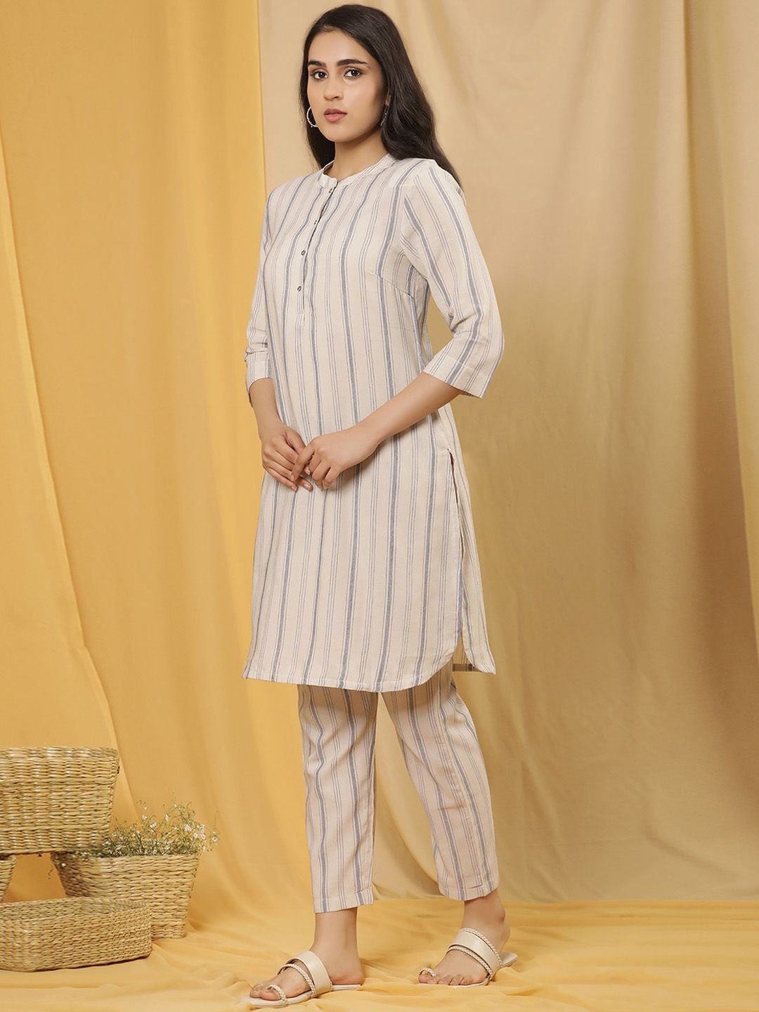 W Women Striped Straight Kurta with Trousers