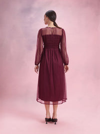 DressBerry Puff Sleeve Fit & Flare Midi Dress