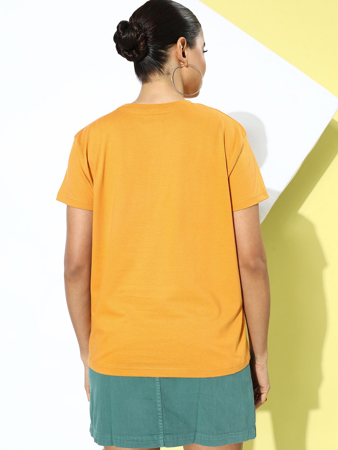 Mustard Yellow Typography Printed Regular Fit T-shirt