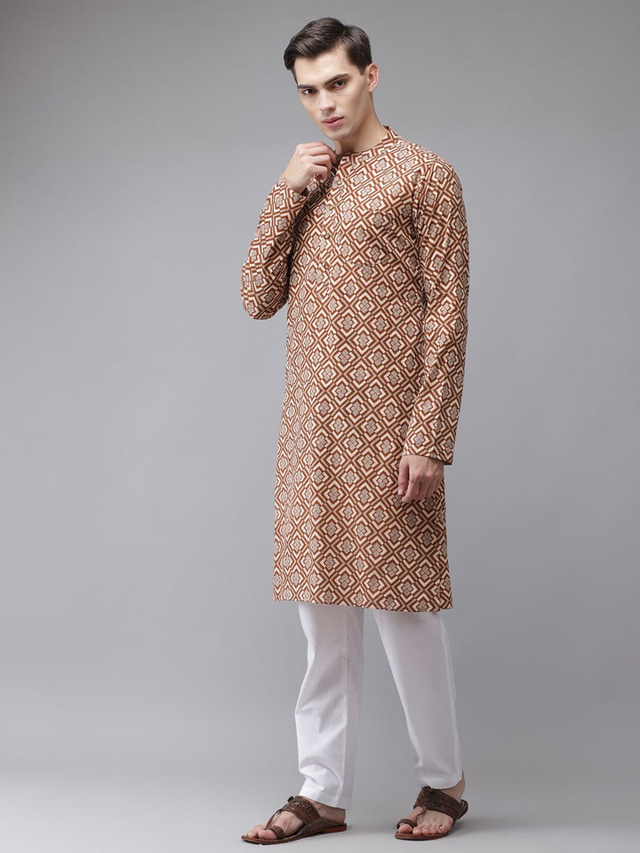 See Designs Men Beige Printed Regular Pure Cotton Kurta with Pyjamas