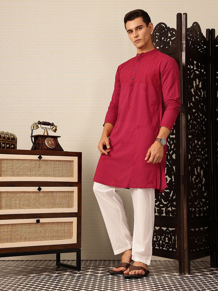 House of Pataudi Ethnic Motifs Embroidered Jashn Pure Cotton Kurta with Trousers