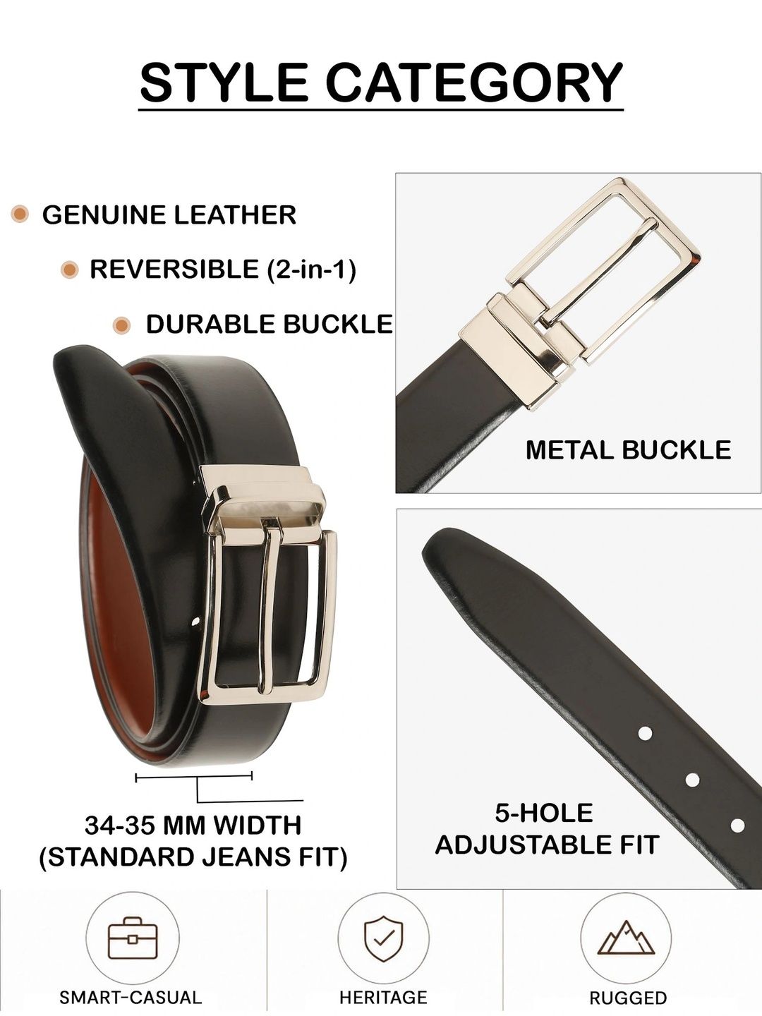 Teakwood Leathers Men Textured Leather Reversible Belt