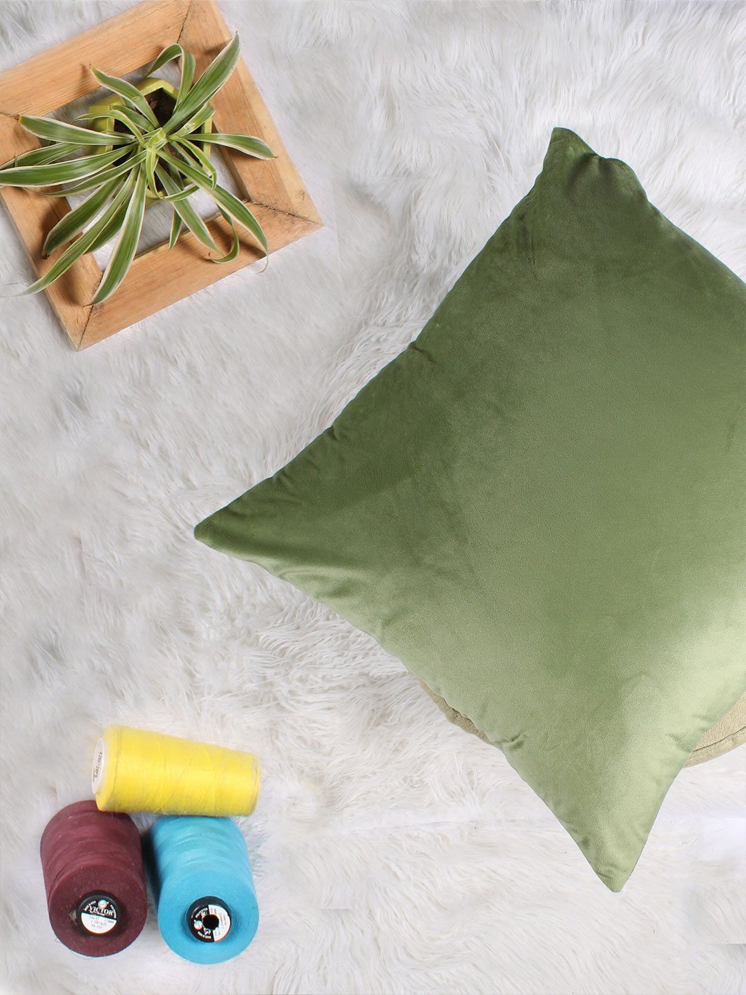 STITCHNEST Green 2 Pieces Velvet Square Cushion Covers
