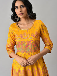 W Women Yellow & Pink Printed Polyester Ethnic Maxi Dress