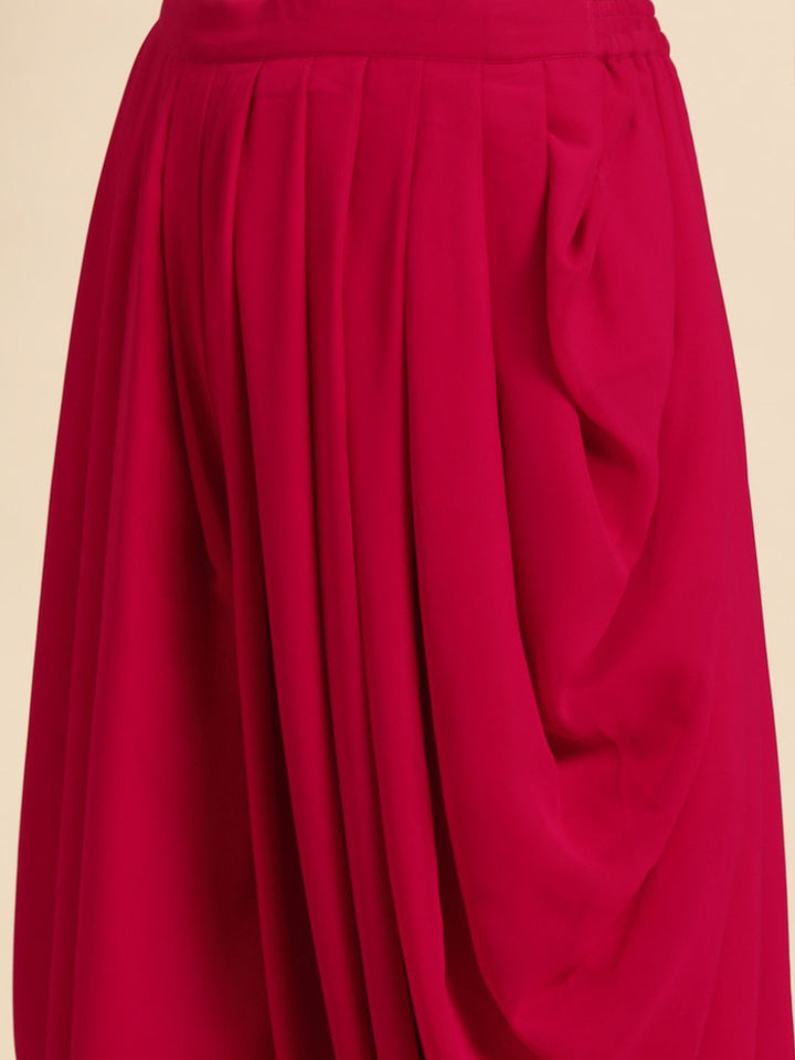 Libas Pure Georgette Ruffled Detail Dhoti Saree with Stitched Blouse