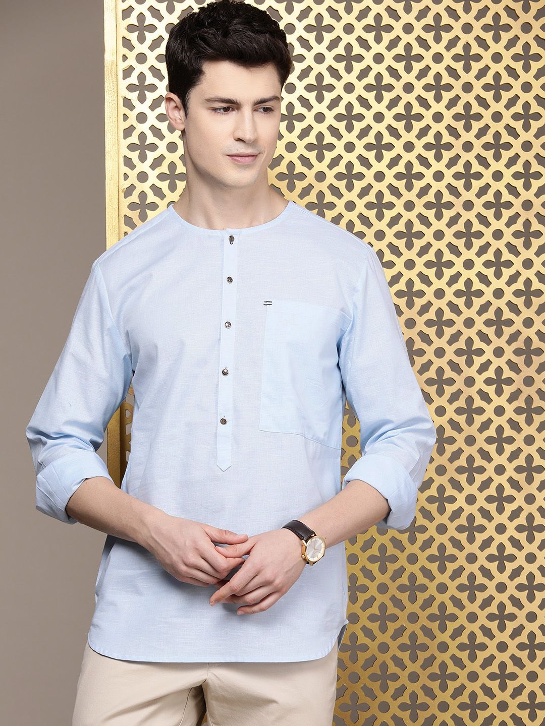 House of Pataudi Solid Round-Neck Rozana Kurta