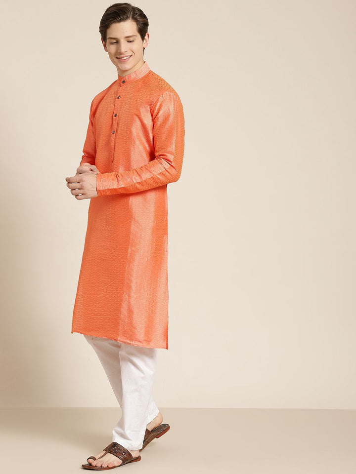 SOJANYA Men Orange Self Design Kurta