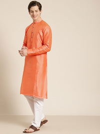 SOJANYA Men Orange Self Design Kurta