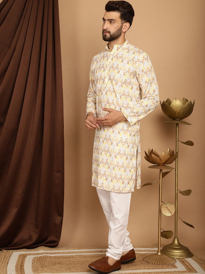 SOJANYA Kolar Mandarin Sulam Geometrik Kapas Tulen Kurta Lurus Dengan Churidar