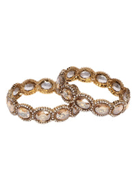 PANASH Set of 2 Gold-Plated American Diamond-Studded Bangles
