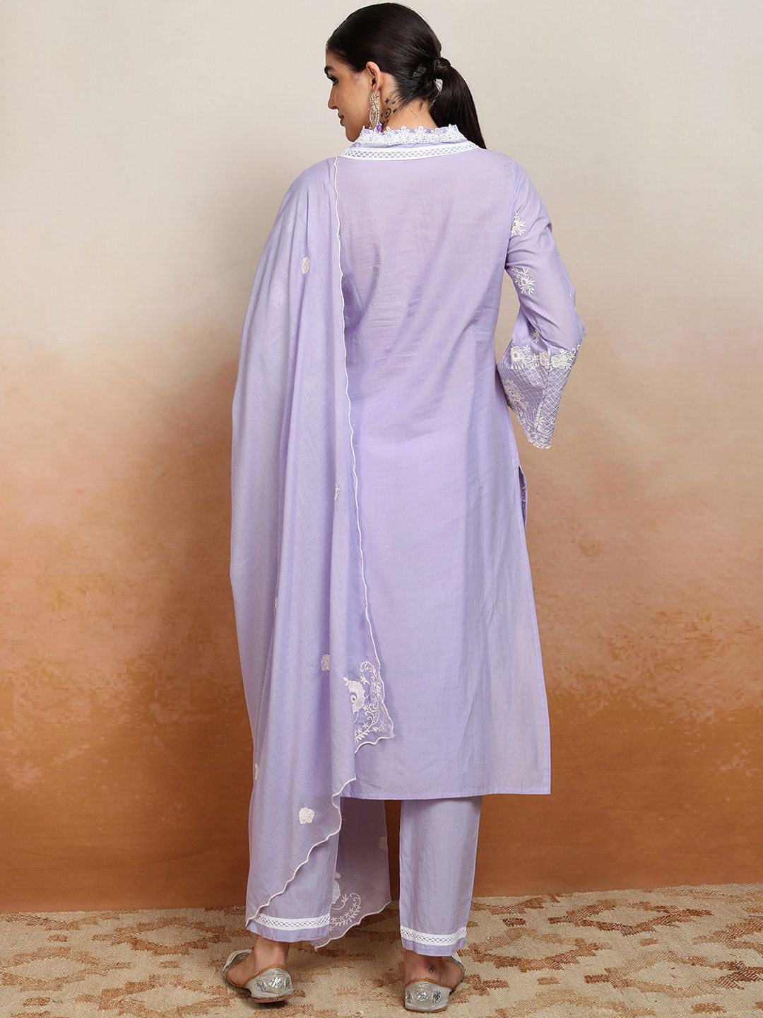 Vishudh Ethnic Motifs Embroidered Pure Cotton Kurta With Trouser & Dupatta