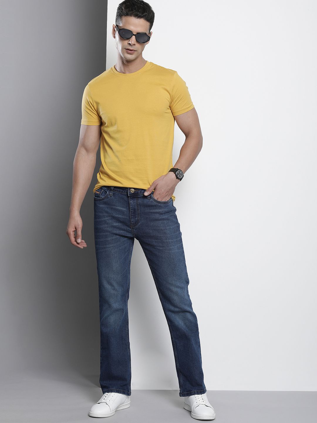 The Indian Garage Co Men Bootcut Light Fade Stretchable Jeans