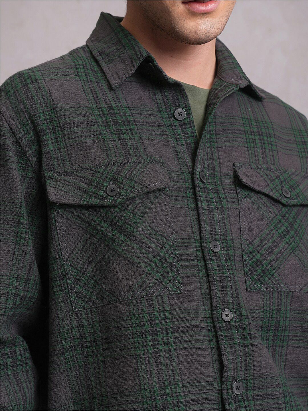 LOCOMOTIVE Dobby Textured Checked Utility Pocket Overshirt