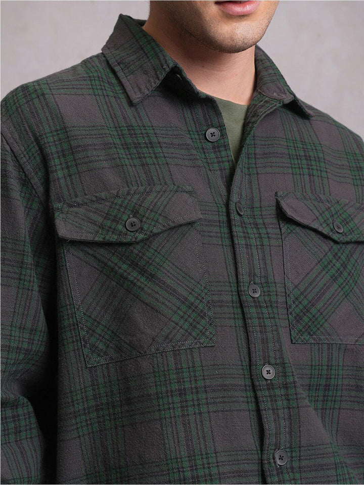 LOCOMOTIVE Dobby Textured Checked Utility Pocket Overshirt