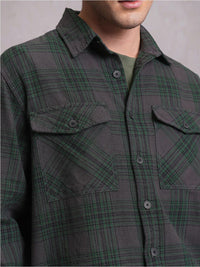 LOCOMOTIVE Dobby Textured Checked Utility Pocket Overshirt