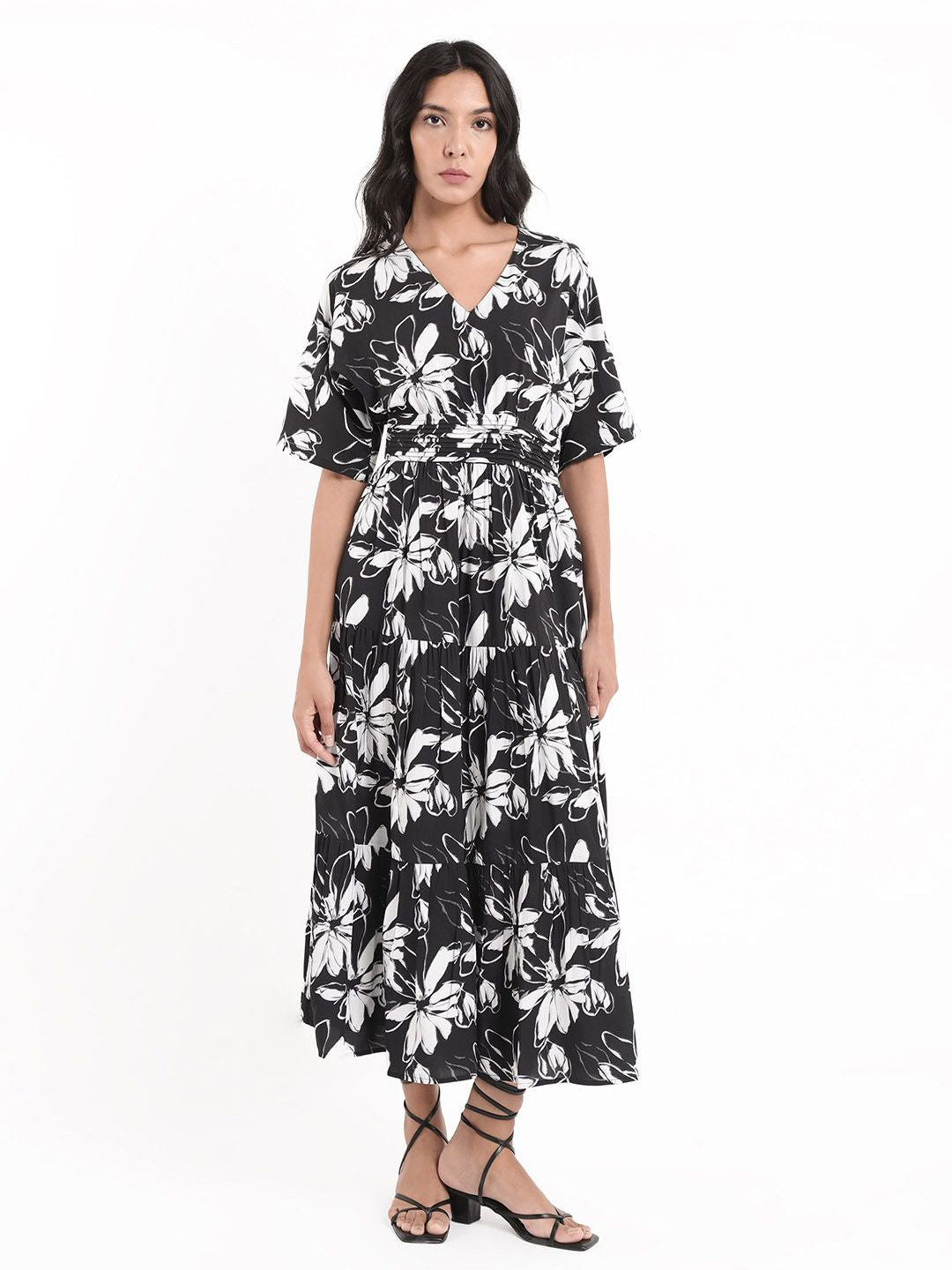 Rareism Floral Printed Fit & Flare Cotton Maxi Dress