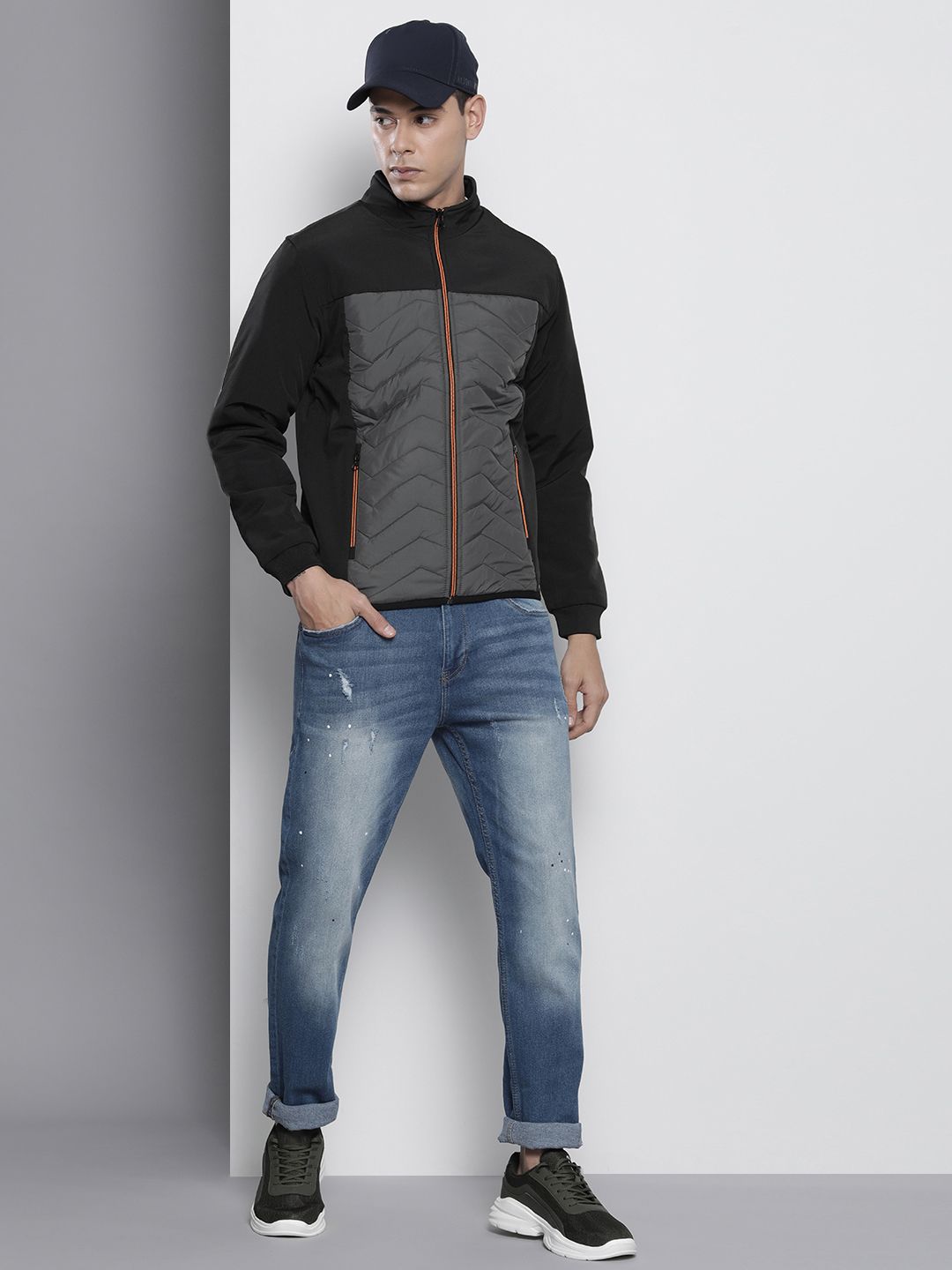 The Indian Garage Co Men Colourblock Zip-Front Bomber Jacket