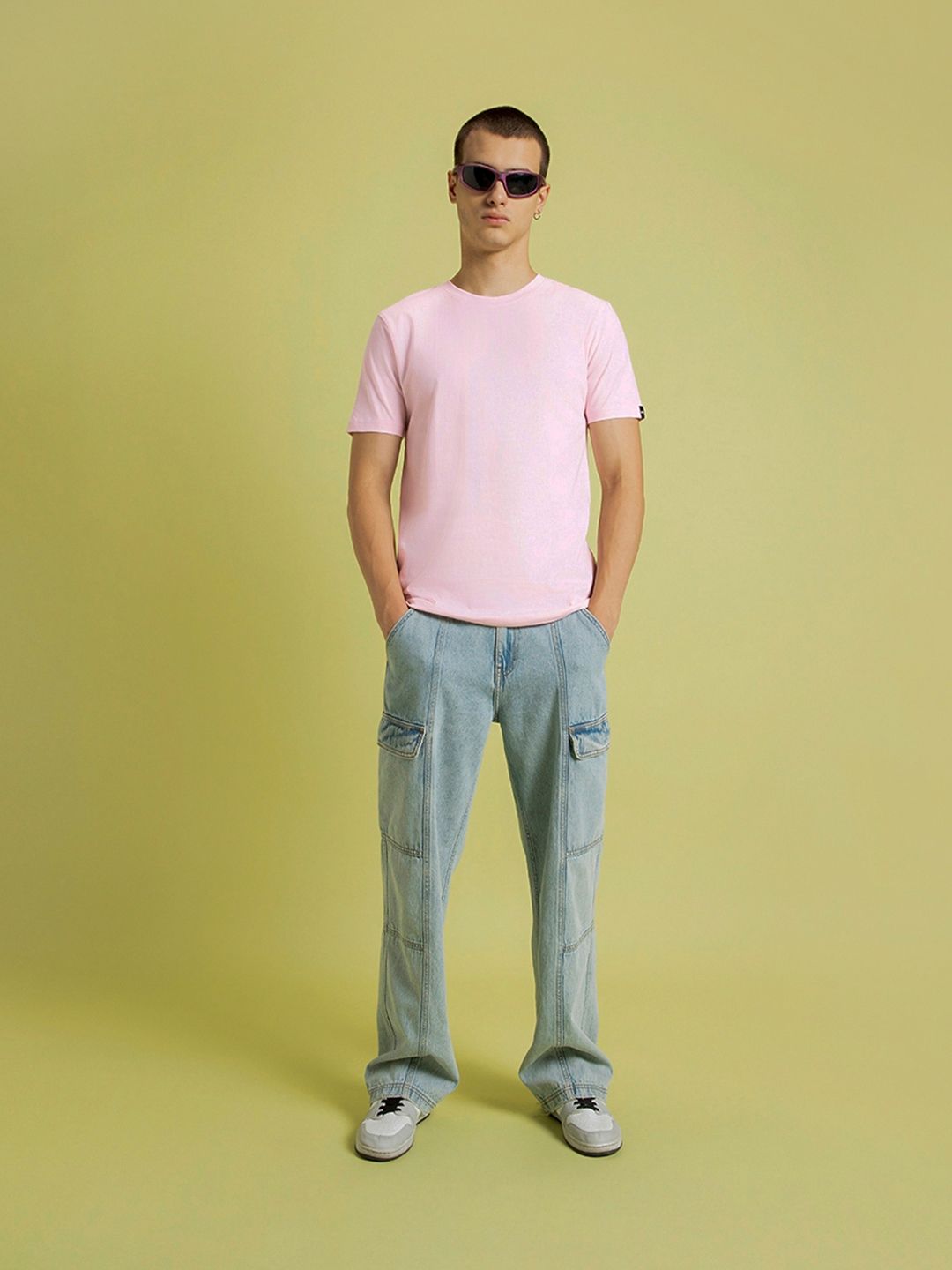 Bewakoof Pink Round Neck Short Sleeves Pure Cotton Regular T-shirt