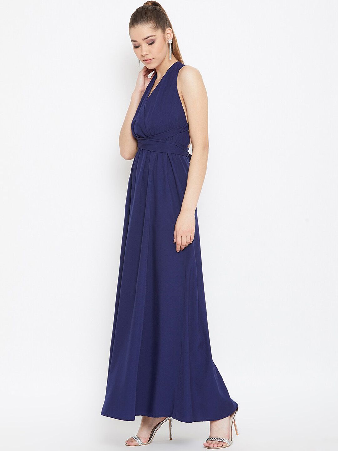 Berrylush Navy Blue V-Neck Maxi Dress