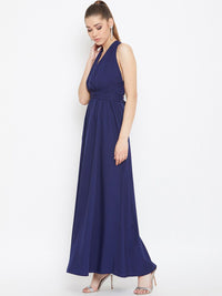 Berrylush Navy Blue V-Neck Maxi Dress