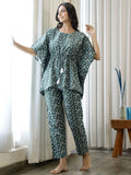 SANSKRUTIHOMES Women Olive Green & White Printed Pure Cotton Night suit