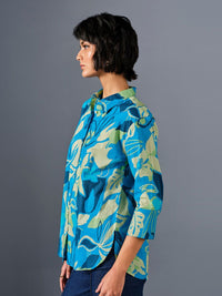 AND Floral Printed Shirt Collar Cuffed Sleeves Pure Cotton Shirt Style Top