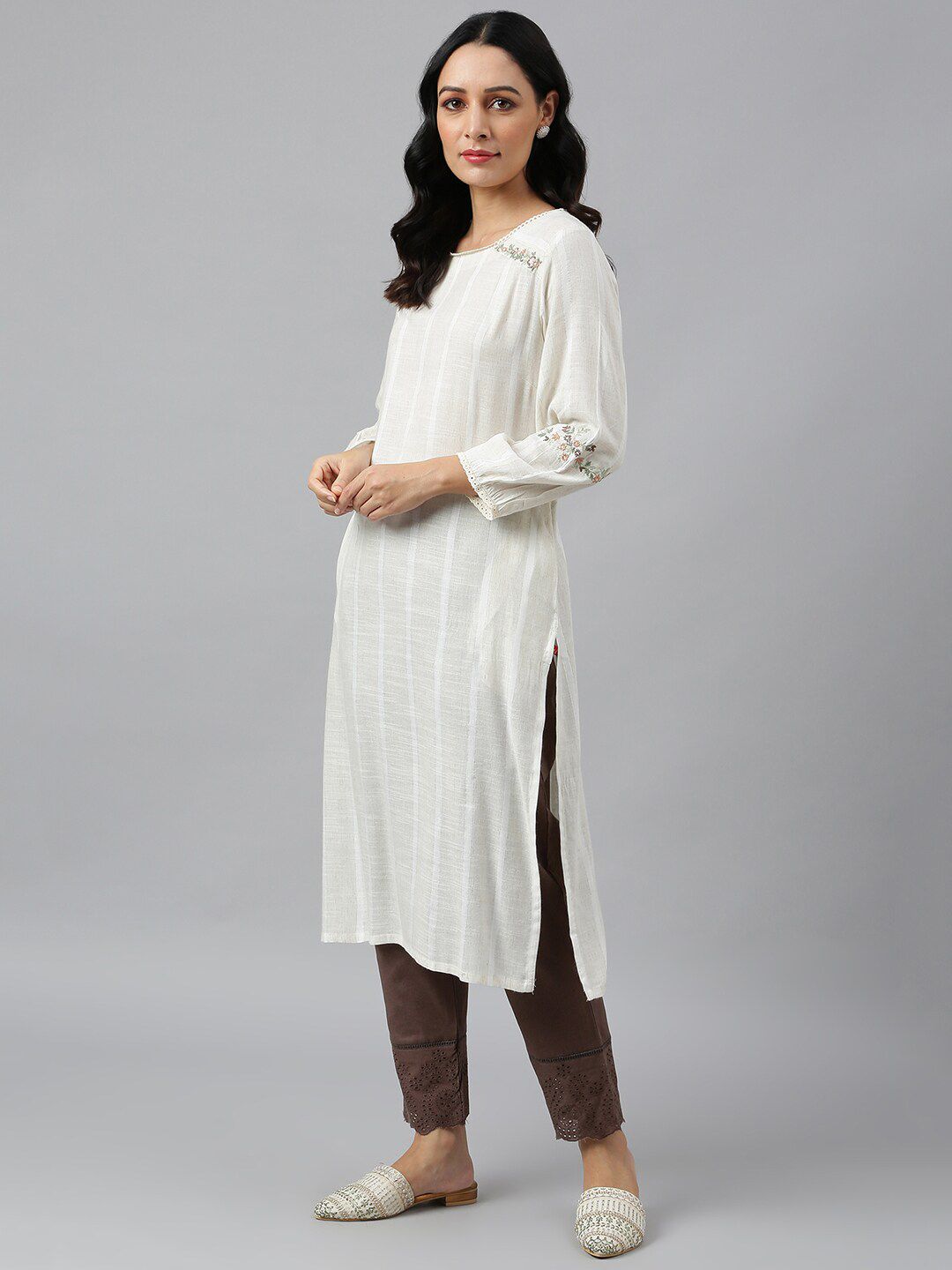 W Striped Cotton Kurta with Trousers