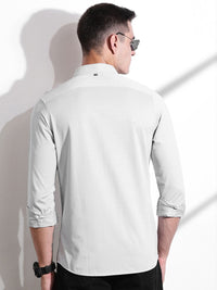 Thomas Scott Men Classic Slim Fit Spread Collar Solid Cotton Knitted Shirt