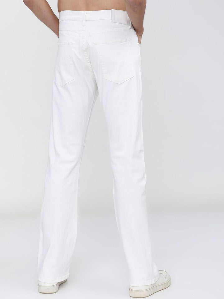 HIGHLANDER Men White Bootcut Low Distress Stretchable Jeans