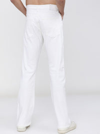 HIGHLANDER Men White Bootcut Low Distress Stretchable Jeans