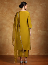 Varanga Floral Embroidered Zari Straight Kurta With Trousers And Dupatta