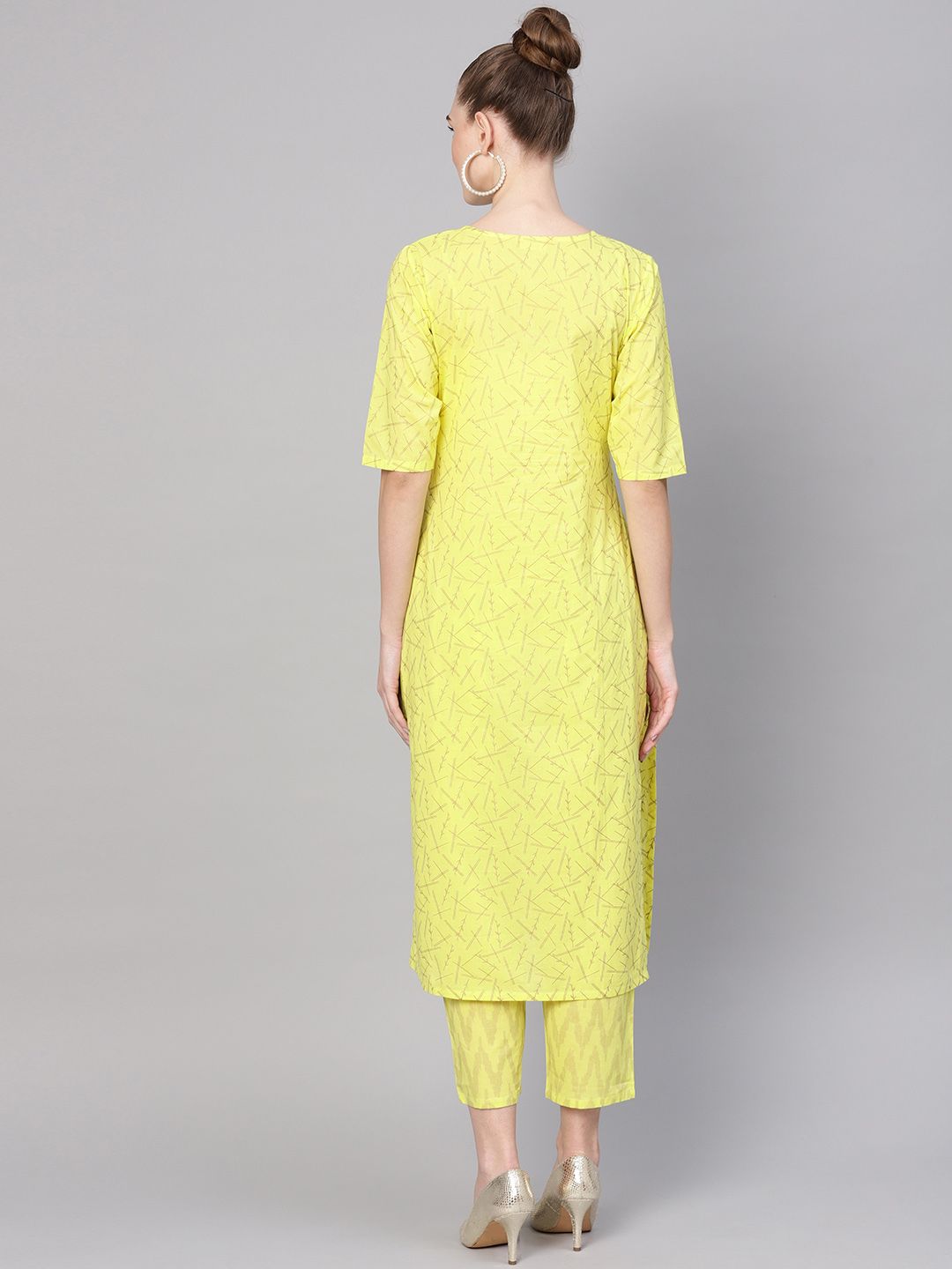 Gerua By Libas Women Lime Green  Golden Block Print Kurta with Trousers
