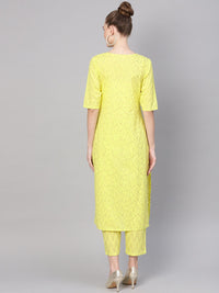 Gerua By Libas Women Lime Green  Golden Block Print Kurta with Trousers