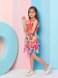 pspeaches Girls Round Neck Ruffled Top with Skirt