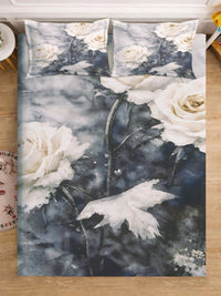 Moda Rapido X KLOTTHE Grey & White Floral 400 TC King Bedsheet with 2 Pillow Covers