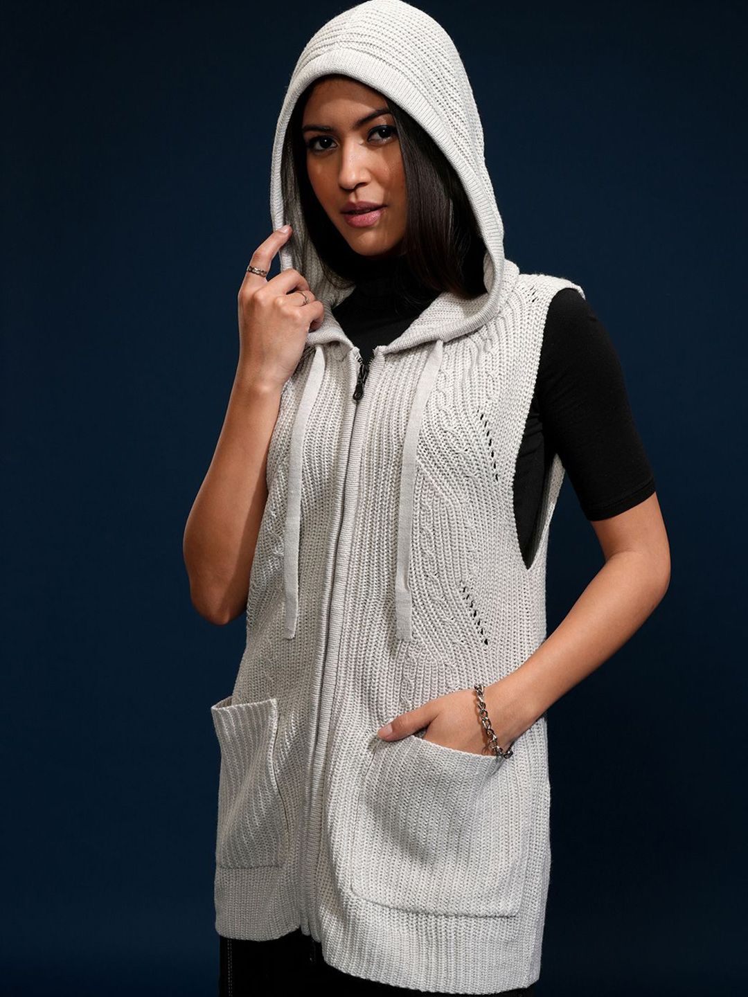Tokyo Talkies Women Front Open Hooded Sweater