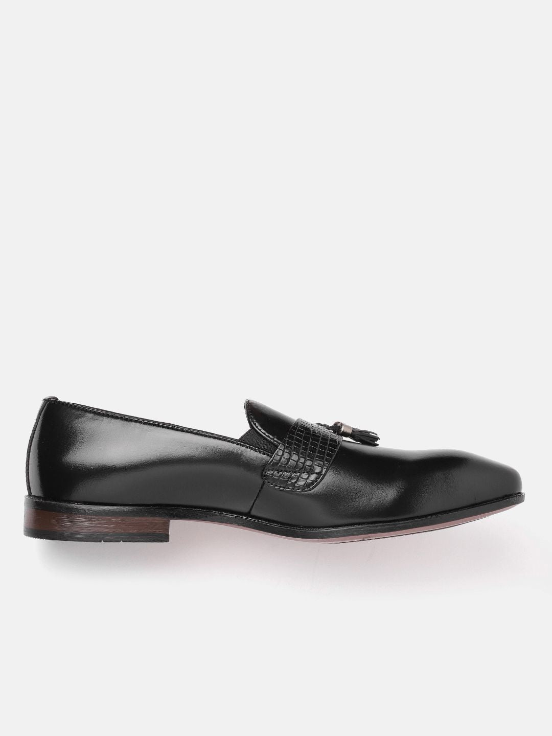 House of Pataudi Men Tasselled Formal Loafers with Textured Detail