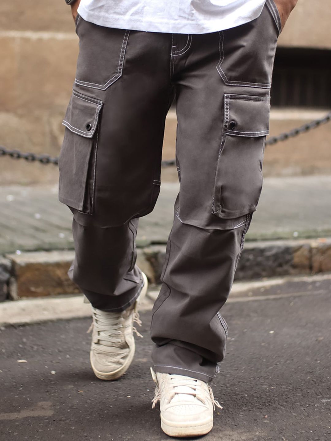 Powerlook Men Loose Fit Cotton Cargo Trousers