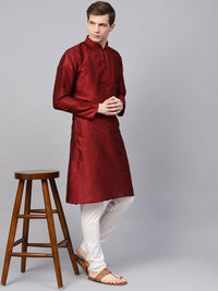 SOJANYA Men Maroon Solid Straight Kurta