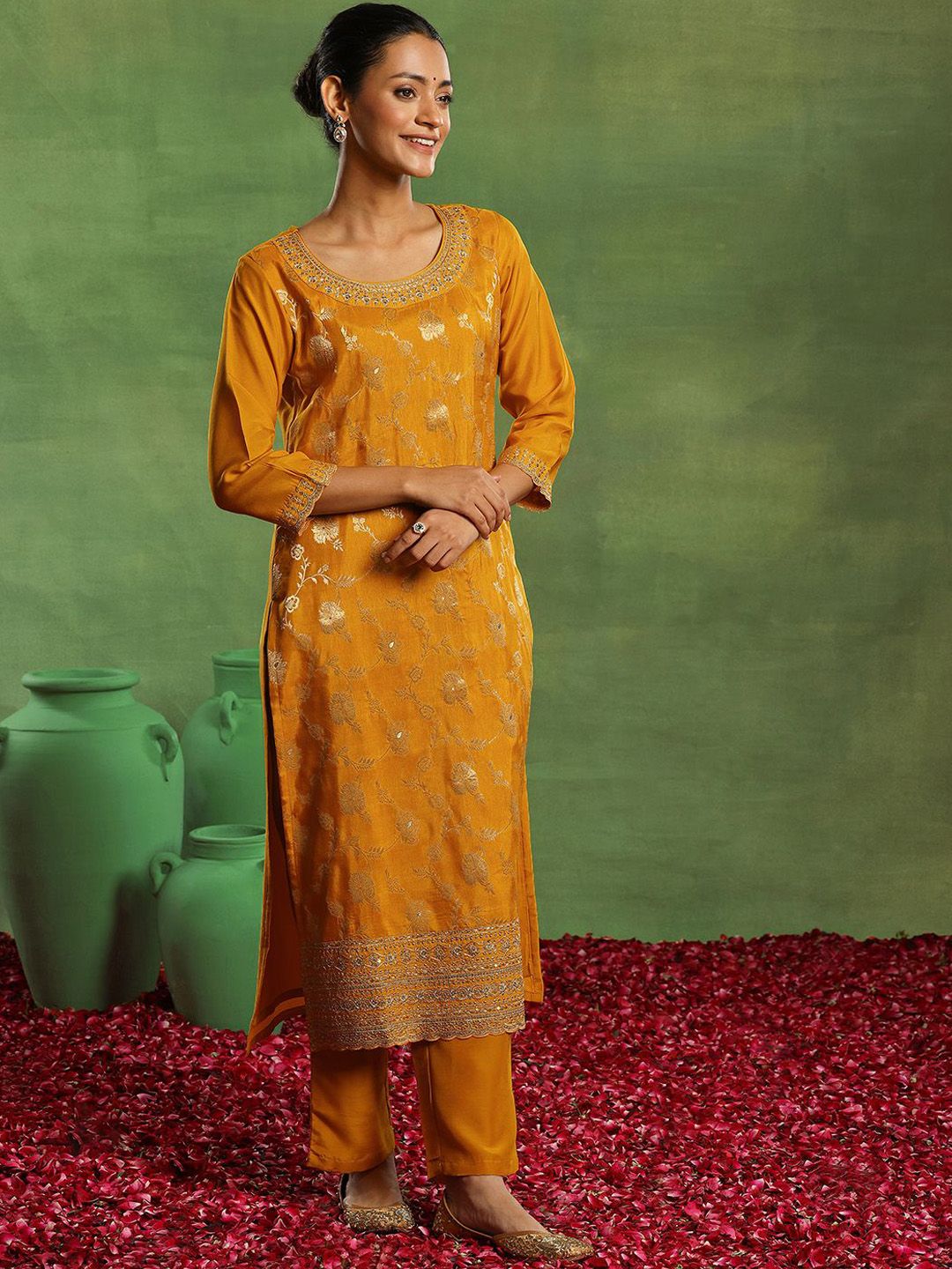 Libas Floral Woven Design Kurta with Palazzo & Dupatta
