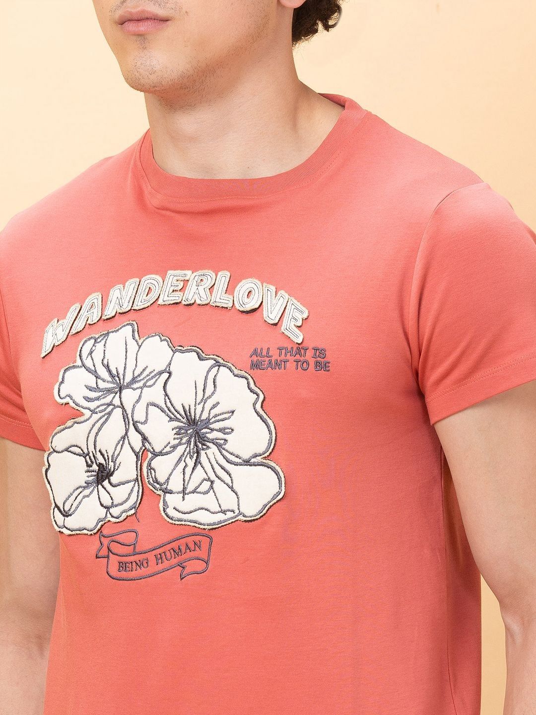 Being Human Men Floral Printed Applique T-shirt