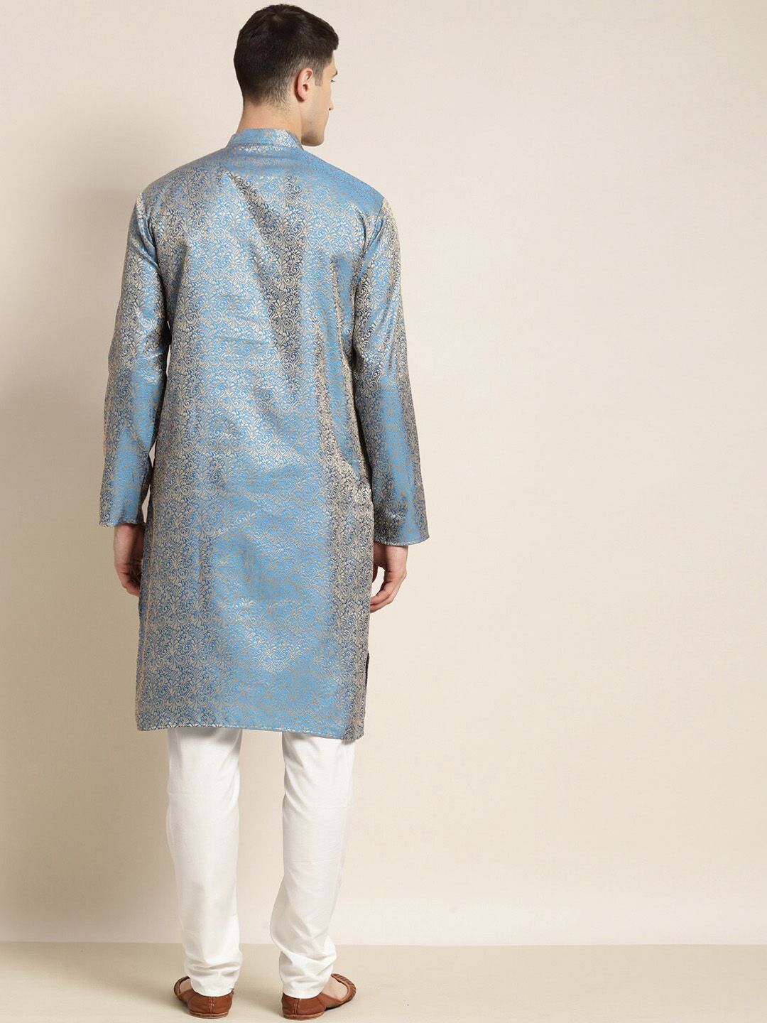 SOJANYA Floral Woven Design Kolar Mandarin Silk Jacquard Kurta With Churidar